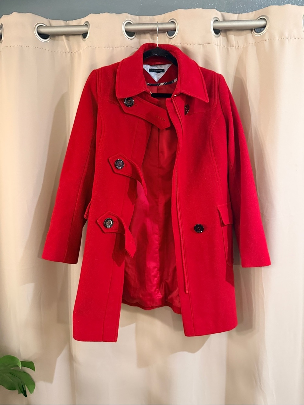 Tommy Hilfiger Red Wool Pea Coat